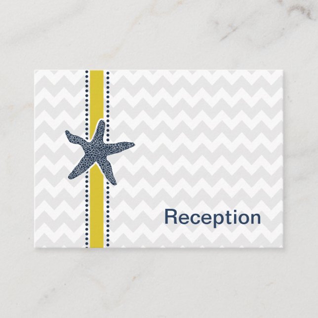 Navy and Yellow Starfish Beach Wedding Stationery Enclosure Card (Front)
