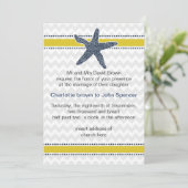Navy and Yellow Starfish Beach Wedding Stationery Invitation (Standing Front)