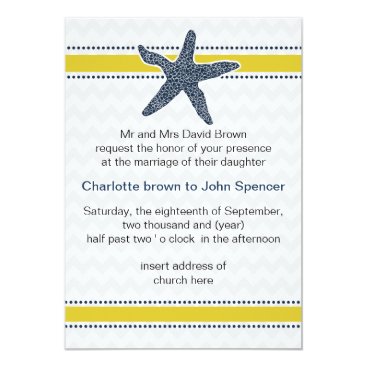 Navy And Yellow Starfish Beach Wedding Stationery Invitation