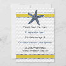 Navy and Yellow Starfish Beach Wedding Stationery Invitation