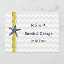 Navy and Yellow Starfish Beach Wedding Stationery Invitation Postcard