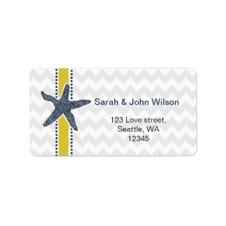 Navy and Yellow Starfish Beach Wedding Stationery Label