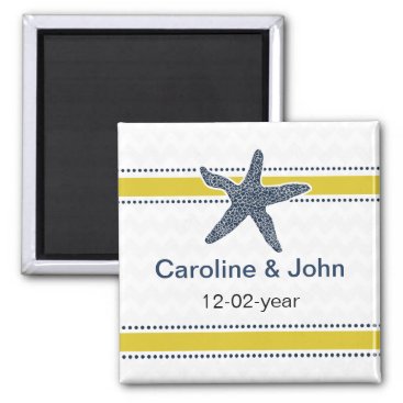 Navy and Yellow Starfish Beach Wedding Stationery Magnet