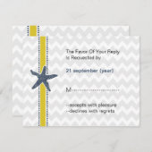 Navy and Yellow Starfish Beach Wedding Stationery RSVP Card (Front/Back)