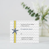 Navy and Yellow Starfish Beach Wedding Stationery RSVP Card (Standing Front)