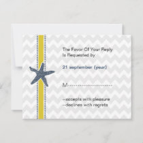 Navy and Yellow Starfish Beach Wedding Stationery RSVP Card