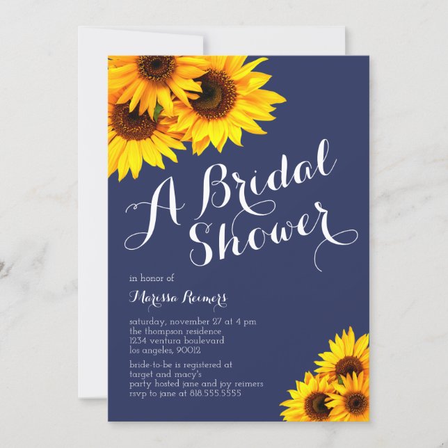 Navy and Yellow Sunflowers Bridal Shower Invitation (Front)