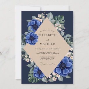 Navy Anemone Tropical Wedding Invitation