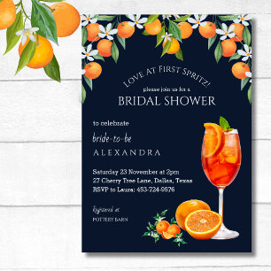 Navy Aperol Love at First Spritz Bridal Shower Invitation