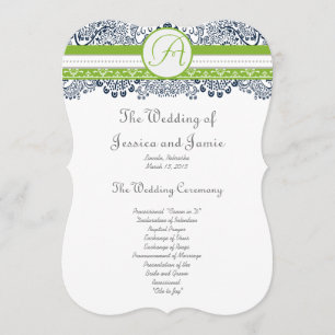 Navy Apple Green Gray Love Birds Wedding Programs