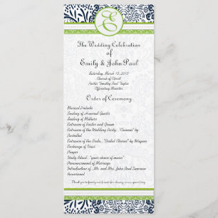 Navy Apple Green Gray Love Birds Wedding Programs