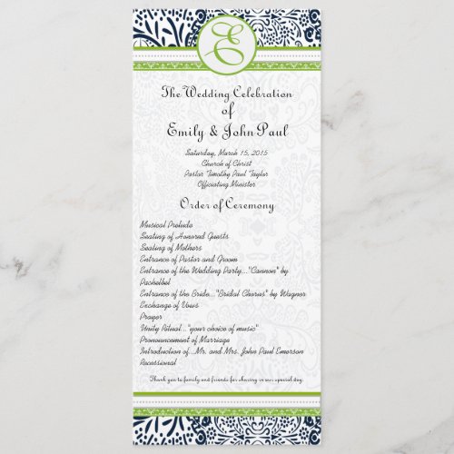 Navy Apple Green Gray Love Birds Wedding Programs