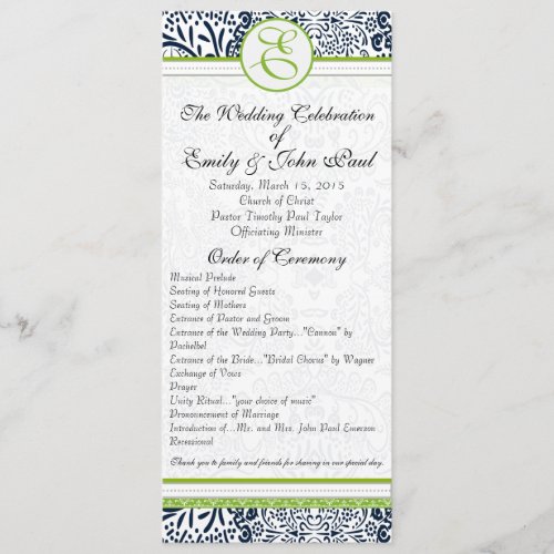 Navy Apple Green Gray Love Birds Wedding Programs