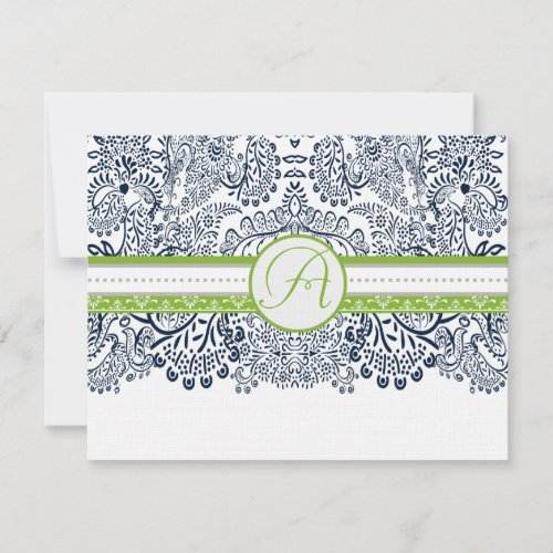 Navy Apple Green Gray Love Birds Wedding RSVP