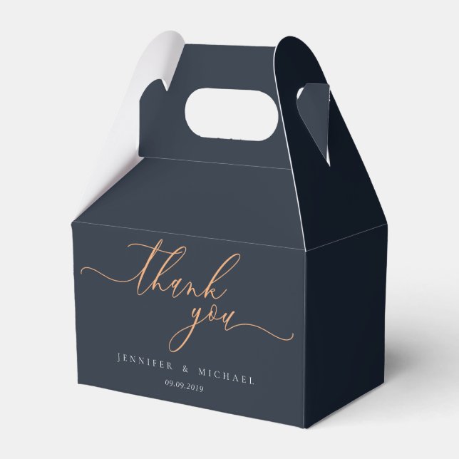 Navy Apricot Simple Modern Brand Wedding Thank You Favor Boxes (Front Side)