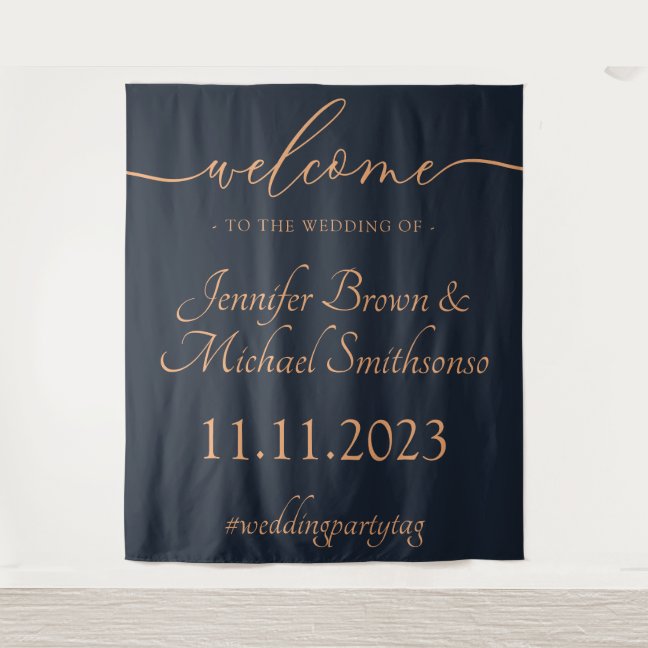 Navy Apricot Welcome to the wedding Tapestry