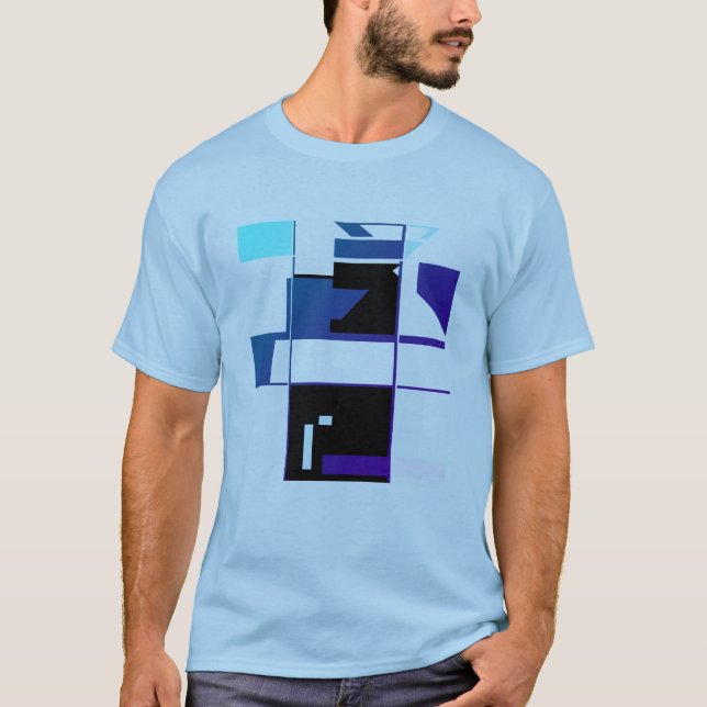 Navy Aqua Black Patchwork MCM-inspired Geometric   T-Shirt (Front)