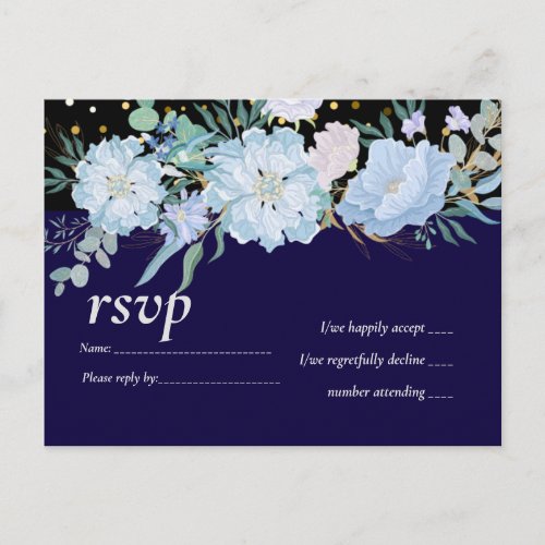 Navy Aqua Blue Floral Wedding Budget Invitation Postcard