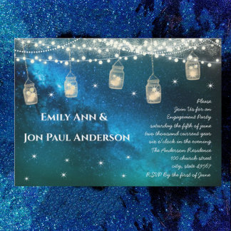 Navy Aqua Blue Opulence Mason Jar Engagement Party Invitation