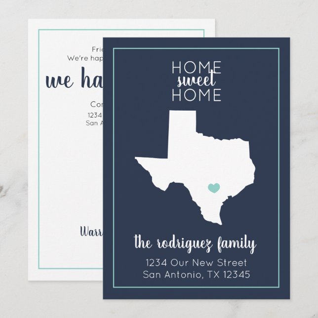 Navy & Aqua Home Sweet Home - Texas Moving Announcement (Front/Back)