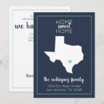 Navy &amp; Aqua Home Sweet Home - Texas Moving Announcement