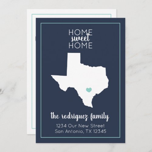 Navy  Aqua Home Sweet Home _ Texas Moving Announcement