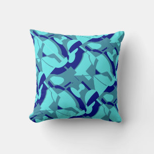 Navy Aqua Slate Mediterranean Diagonal Abstract Throw Pillow