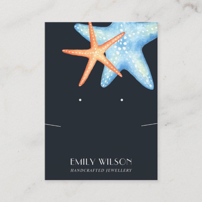 NAVY AQUATIC STAR FISH NECKLACE EARRING DISPLAY BUSINESS CARD (Front)