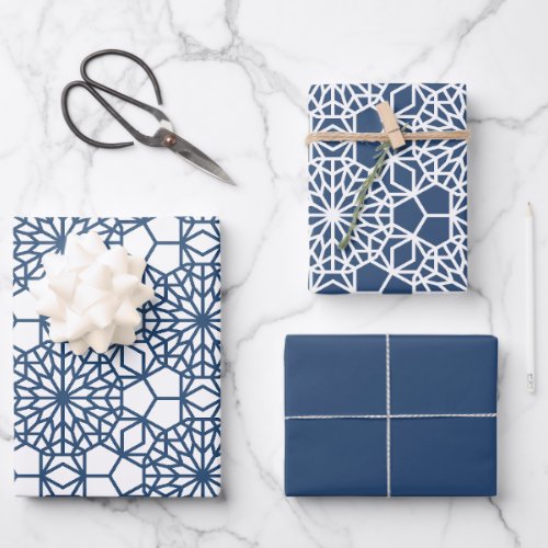 Navy Arabesque Geometric Pattern Wrapping Paper Sheets