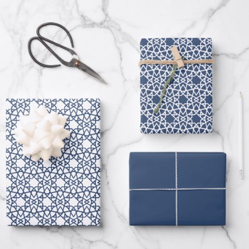 Navy Arabesque Pattern Design Wrapping Paper Sheets