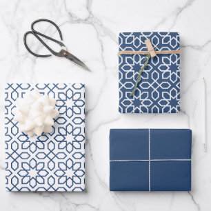 Navy Arabic Geometric Pattern Wrapping Paper Sheets