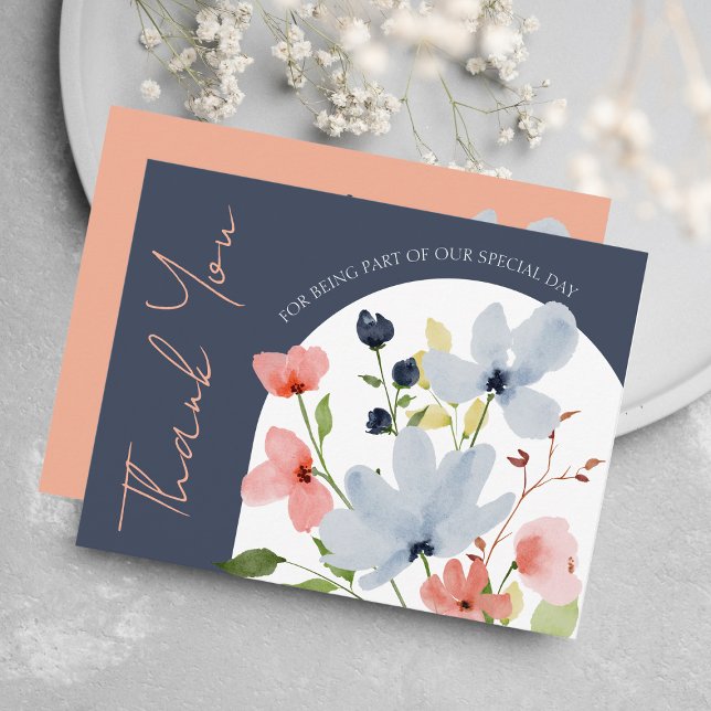Navy Arch Floral Boho Wedding Thank You Card (Creator Uploaded)