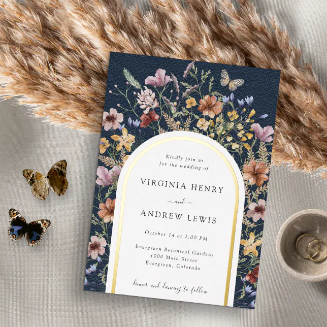 Navy Arch Wedding Invitation Foil Invitation | Zazzle