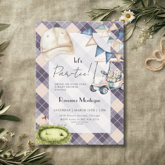 Navy Argyle Golf Cap Flag Lets Par-Tee Baby Shower Invitation (Creator Uploaded)