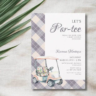 Navy Argyle Golf Cart Lets Par Tee Baby Shower Invitation
