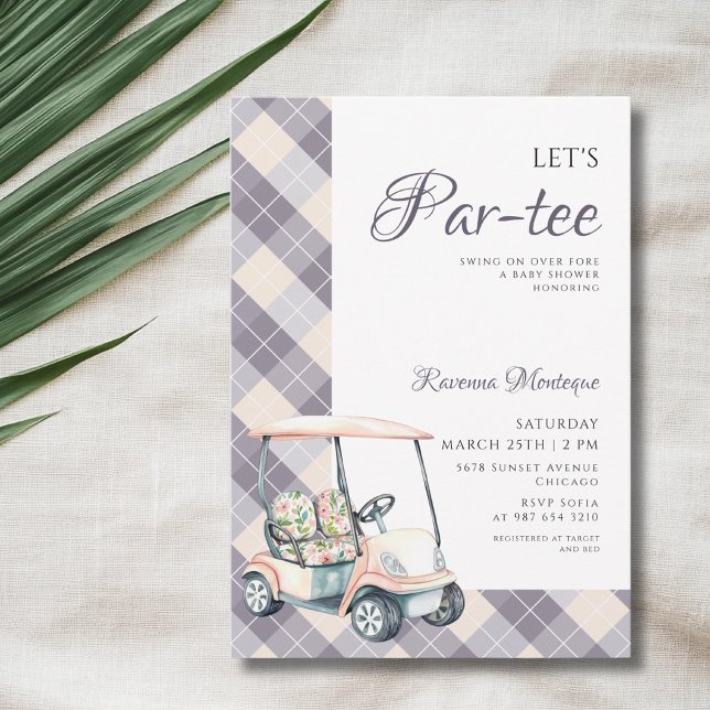 Navy Argyle Golf Cart Lets Par Tee Baby Shower Invitation (Creator Uploaded)