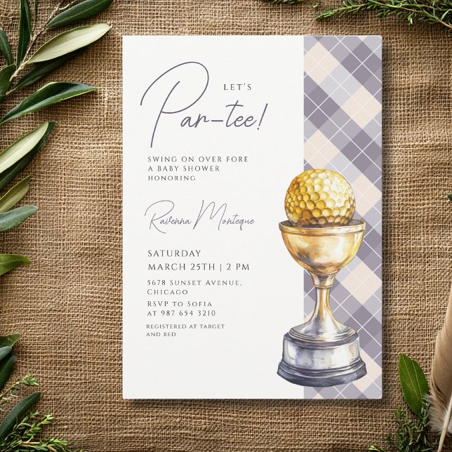 Navy Argyle Golf Trophy Lets Par-Tee Baby Shower Invitation (Creator Uploaded)