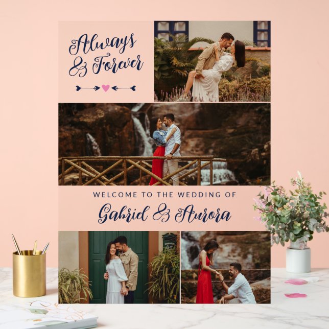 Navy Arrow Photo Collage Always Forever Welcome Acrylic Sign (Wedding)