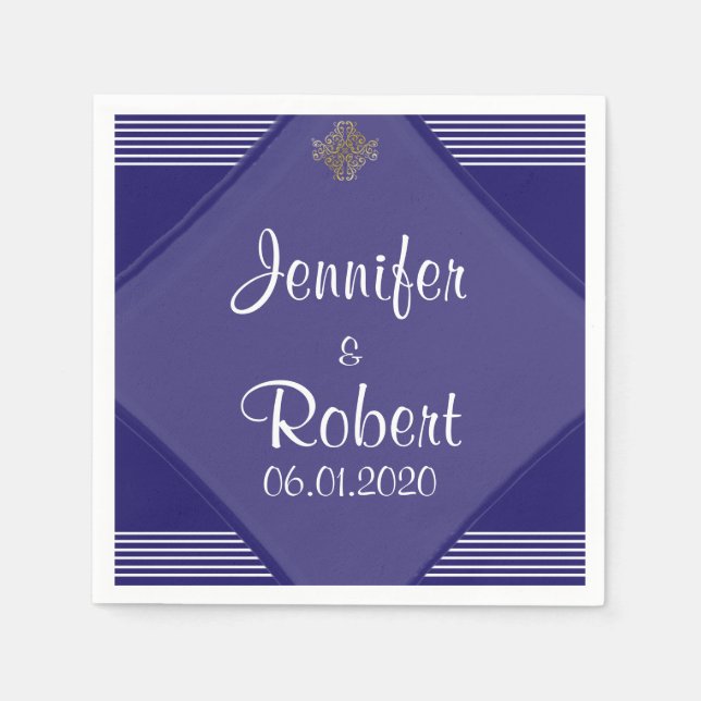Navy Art Deco Posh Wedding Napkin (Front)