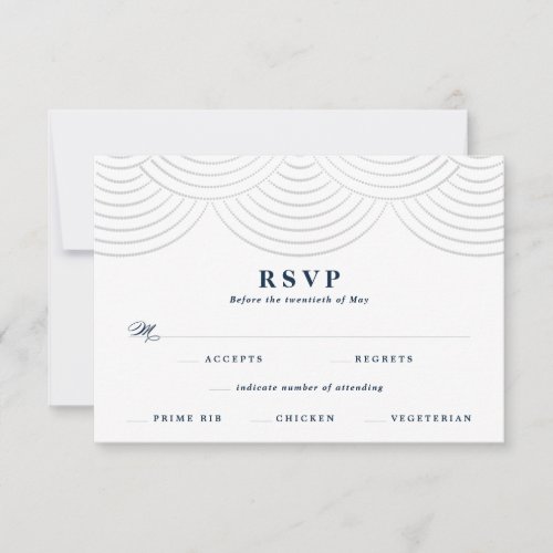 Navy Art Deco String Lights Wedding RSVP Card