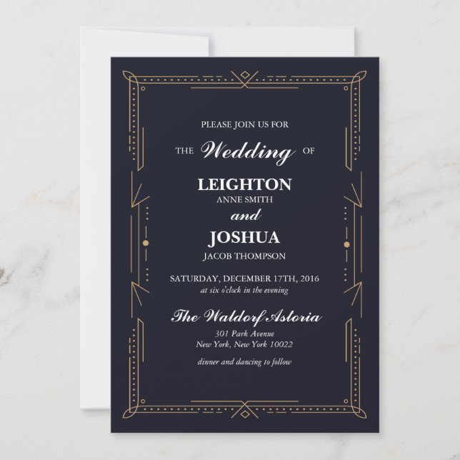 Navy Art Deco Wedding Invitation (Front)