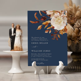 Navy Autumn Modern Watercolor Terracotta Wedding Invitation