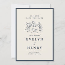 Navy Autumn Monogram Save the Date