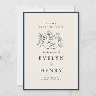 Navy Autumn Monogram Save the Date Invitation