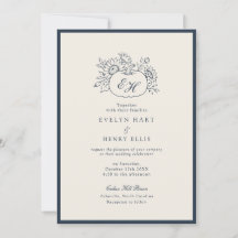 Navy Autumn Monogram Wedding Invitation