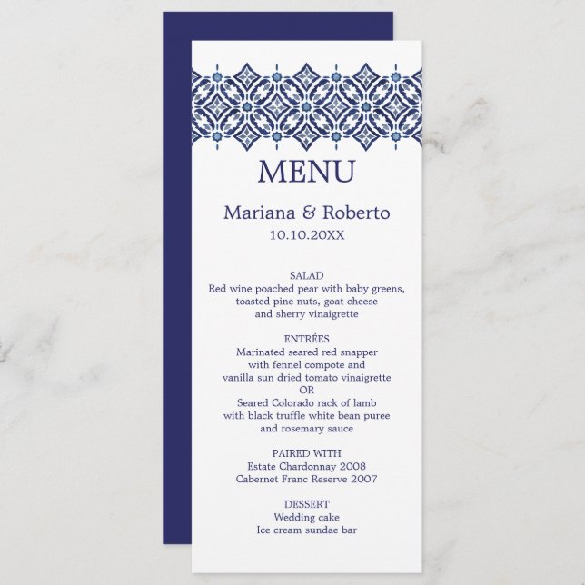 Navy Azulejo | Indigo Spanish Border TILE wedding Invitation (Front/Back)