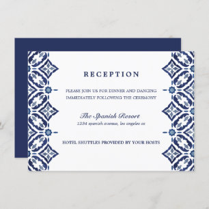 Navy Azulejo Spanish Tile wedding Reception Invitation