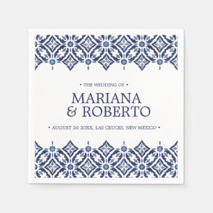 Navy Azulejos   Spanish tile border personalized Napkins