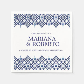 Navy Azulejos | Spanish tile border personalized Napkins