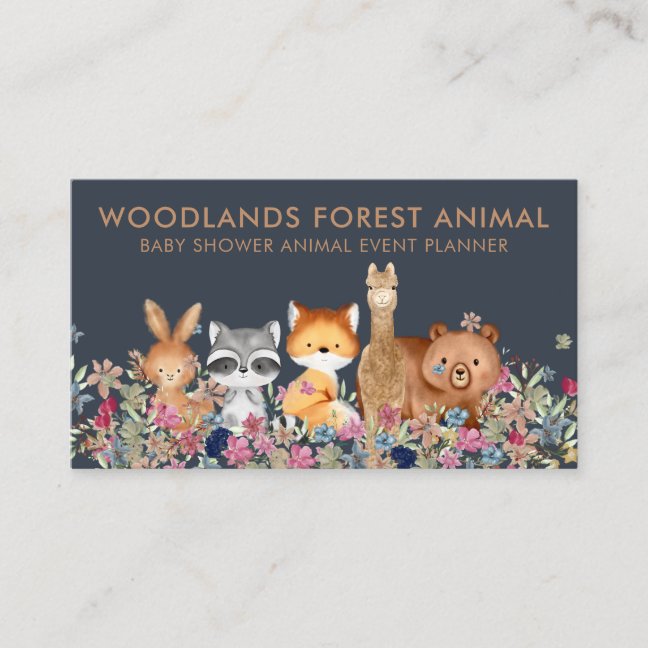 Navy Baby Bear Fox Raccoon Rabbit Alpaca Business Card